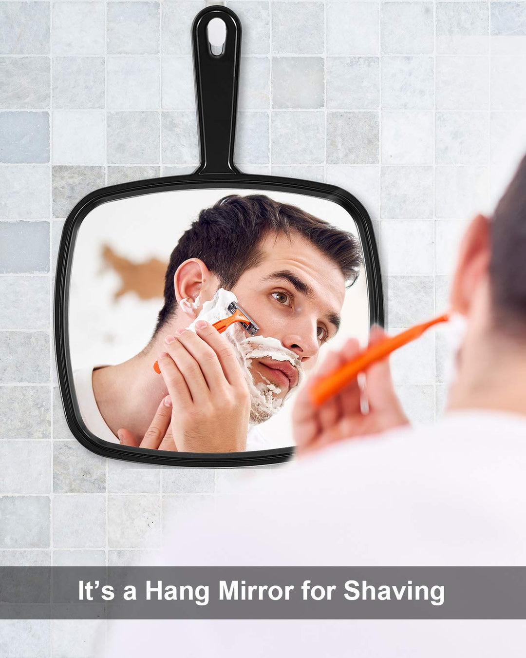 Extra Large Hand Mirror, Salon Barber Hairdressing Handheld Mirror with Handle (Square Black 9 x 12.4)