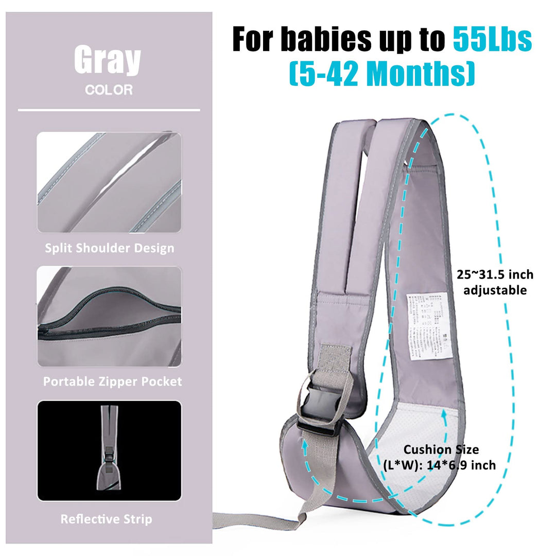 Portable Baby Carrier, Ergonomic Adjustable Widen Separate Padded Shoulder Straps, Soft Breathable Child Slings for Infants and Toddlers up to 55Lbs,5-42 Months (Gray)
