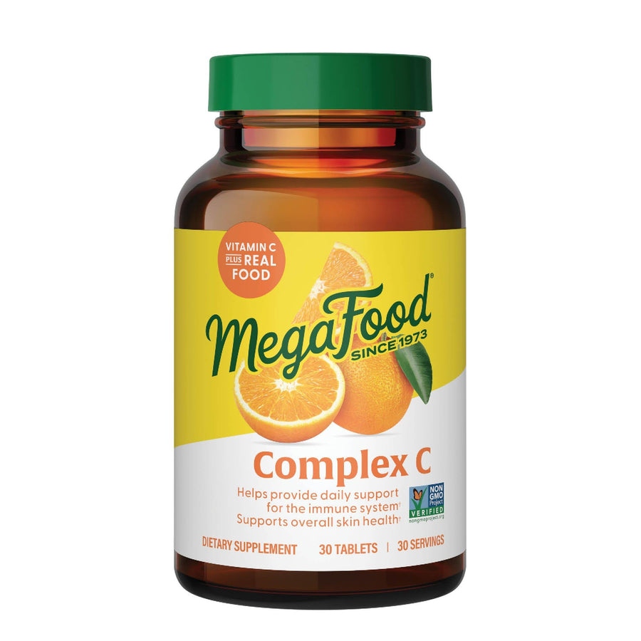 Complex C - Vegan Immune Support Supplement with Vitamin C 250 mg, Made with Real Food Including Orange, Cranberry & Brown Rice, Gluten-Free, Kosher - 30 Tablets, 30 Servings