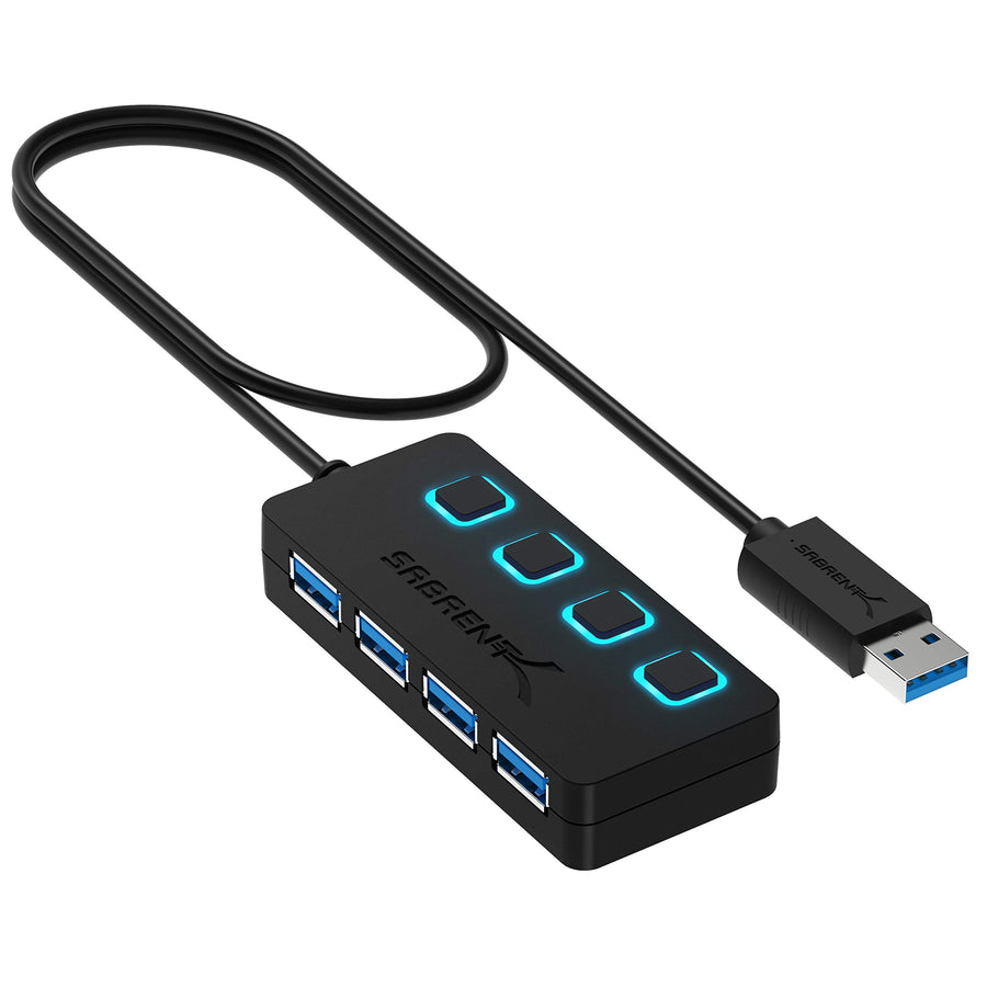 4-Port USB 3.0 Hub with Individual LED Power Switches - Slim, Portable Design - 2 Ft Cable - Fast Data Transfer - Compatible with Mac & PC (HB-UM43)