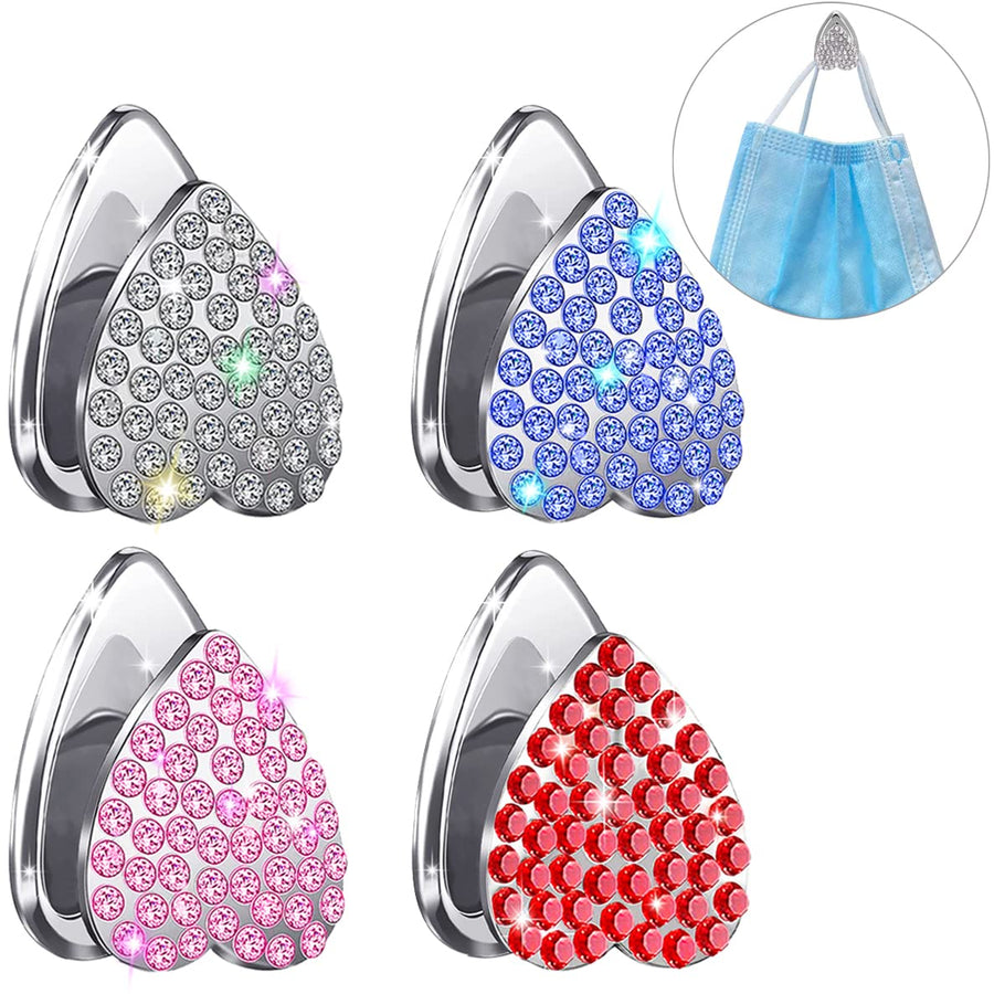 Bling Mask Hooks for Car Adhesive Hooks Dash,7Pack Rhinestone Cute Car Mini Hooks for Mask Hanger Car Purse Hooks for Keys Mask Holder Sticky Hook for Car Bling Heart Hooks,Rainbow