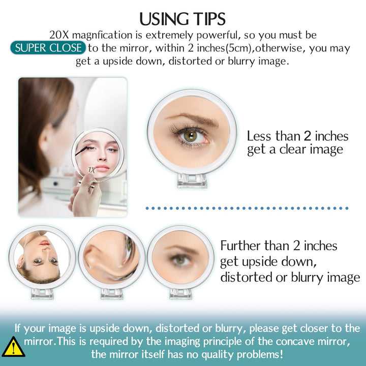 20X Magnifying Mirror, Two Sided Mirror, 20X/1X Magnification, Folding Makeup Mirror with Handheld/Stand,Use for Makeup Application, Tweezing, and Blackhead/Blemish Removal. 5IN.