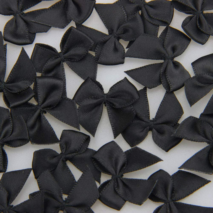 50pcs Boutique Mini Black Satin Ribbon Bows Flowers Appliques DIY Craft for Sewing Scrapbooking Wedding and Gift