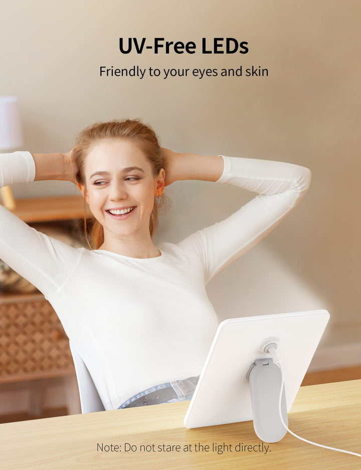 Light Therapy Lamp, Ultra-Thin UV Free 10000 Lux Bright White Therapy Light, 90° Rotatable Stand with 30 mins Timer, Brightness Adjustable, Touch Control, Memory Function