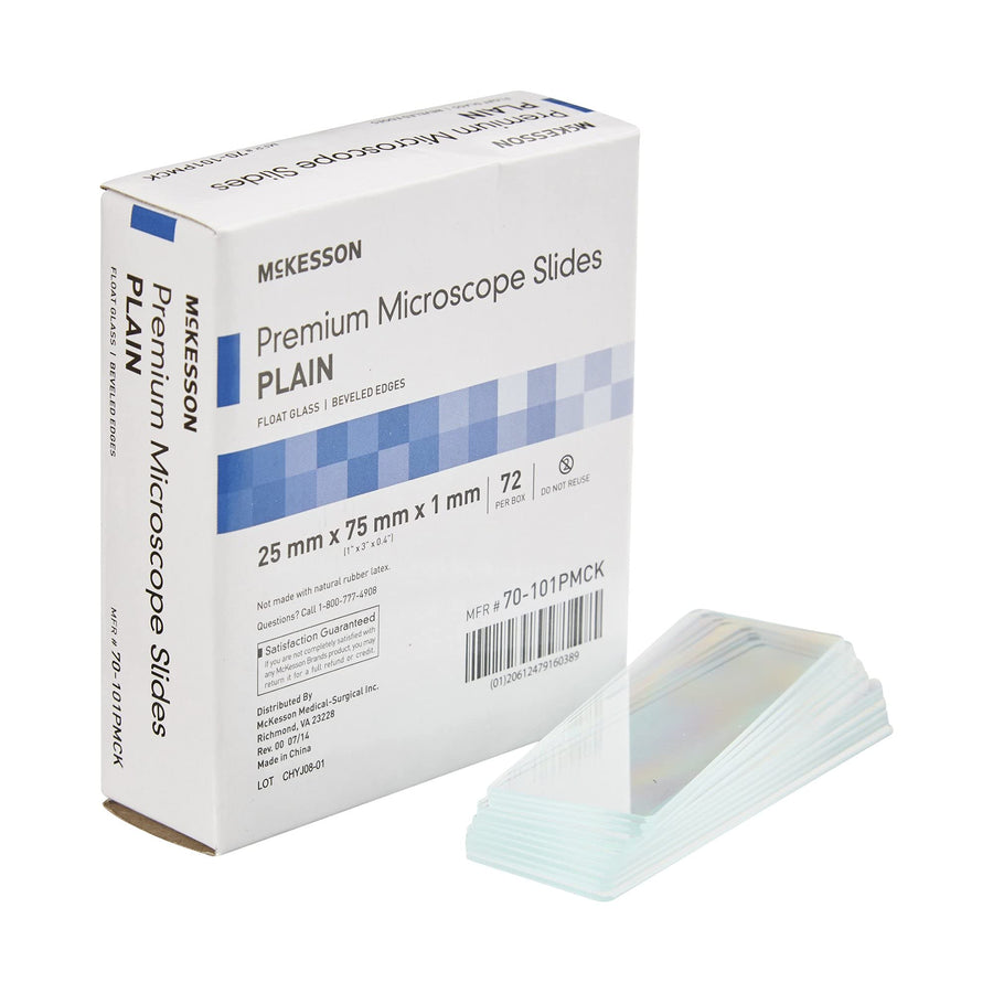 Premium Microscope Slides, Plain, Float Glass, Beveled Edges, 25 mm x 75 mm x 1 mm, 72 Count