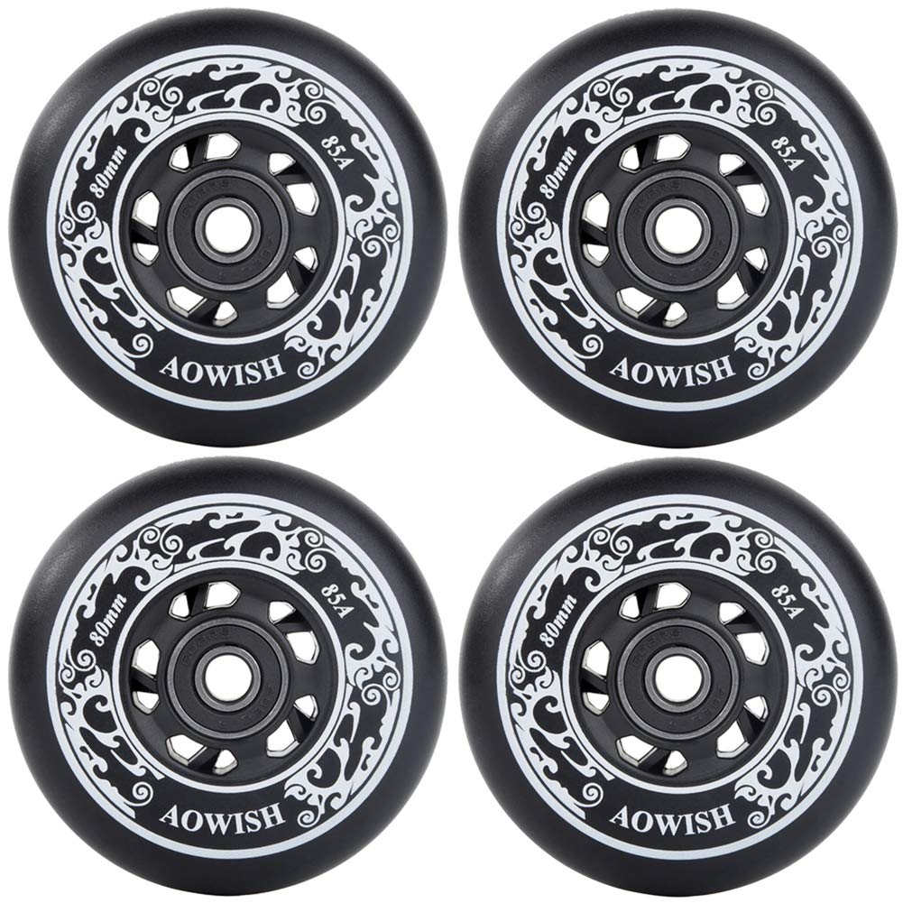 4-Pack Inline Skate Wheels Outdoor Asphalt Formula 85A Hockey Roller Blades Replacement Wheel with Bearings ABEC-9 and Floating Spacers (Black, 76mm)