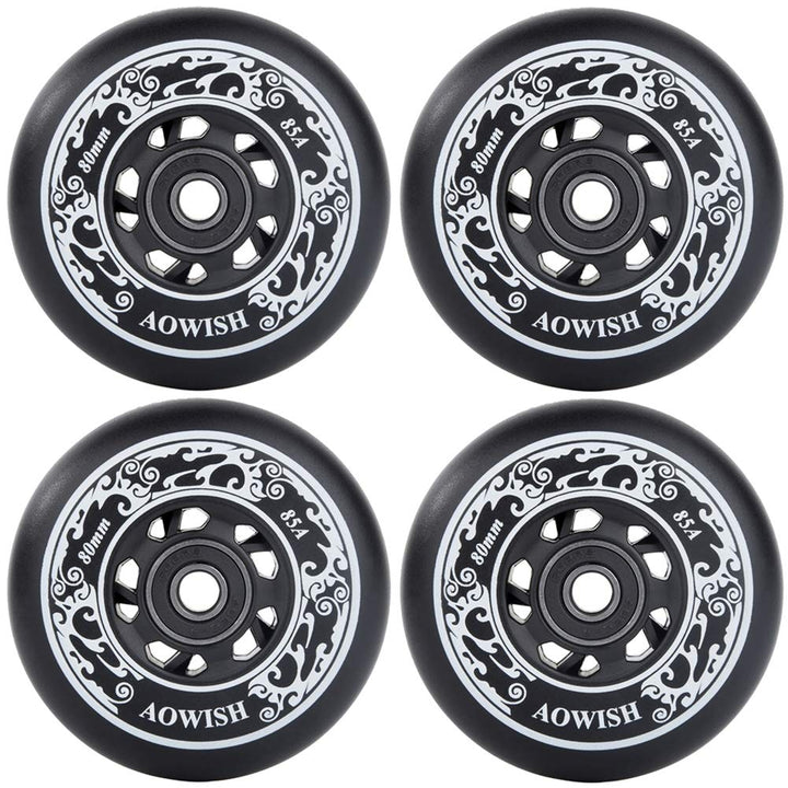 4-Pack Inline Skate Wheels Outdoor Asphalt Formula 85A Hockey Roller Blades Replacement Wheel with Bearings ABEC-9 and Floating Spacers (Black, 76mm)