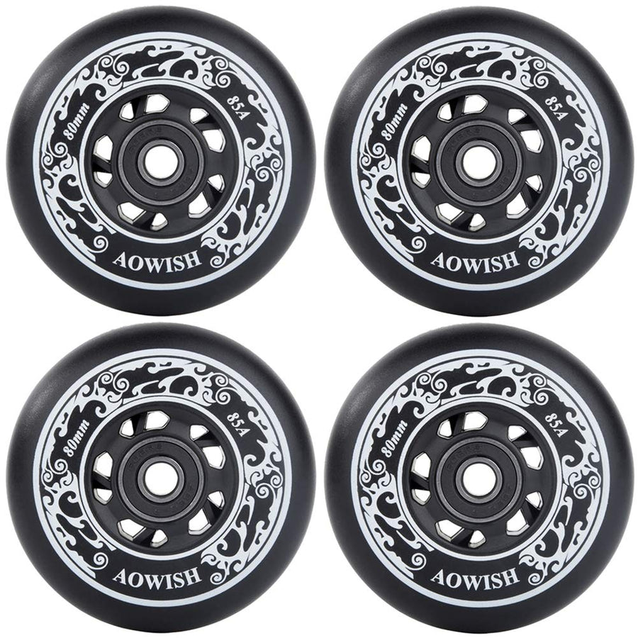 4-Pack Inline Skate Wheels Outdoor Asphalt Formula 85A Hockey Roller Blades Replacement Wheel with Bearings ABEC-9 and Floating Spacers (Black, 76mm)