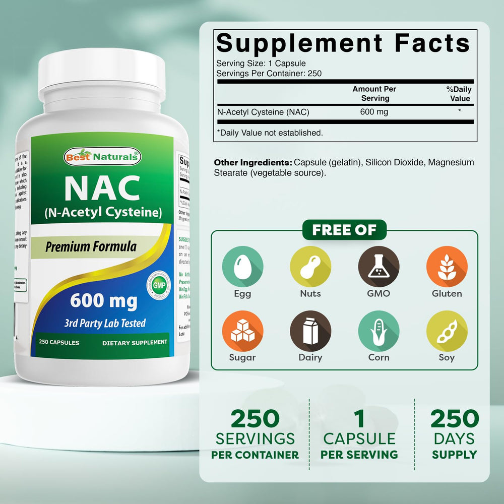 NAC N-Acetyl-Cysteine 600 mg 250 Capsules