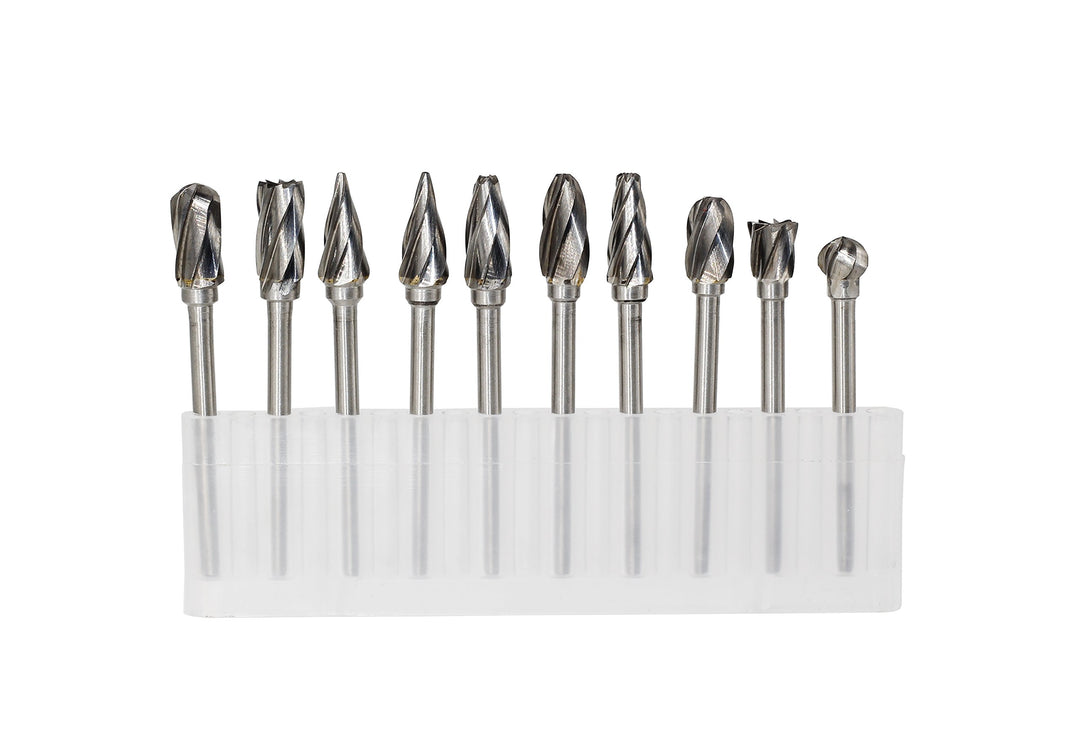 1/8 inch Carbide Burr Set - 10pcs Aluma Cut Carbide Rotary Burrs for Aluminum 3mm Shank Fits Die Grinder Drill for Woodworking,Drilling, Aluminum Craving,Engraving, Polishing
