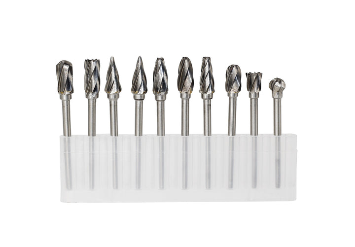 1/8 inch Carbide Burr Set - 10pcs Aluma Cut Carbide Rotary Burrs for Aluminum 3mm Shank Fits Die Grinder Drill for Woodworking,Drilling, Aluminum Craving,Engraving, Polishing