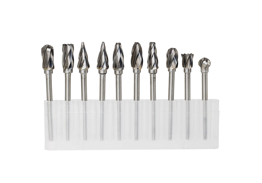 1/8 inch Carbide Burr Set - 10pcs Aluma Cut Carbide Rotary Burrs for Aluminum 3mm Shank Fits Die Grinder Drill for Woodworking,Drilling, Aluminum Craving,Engraving, Polishing