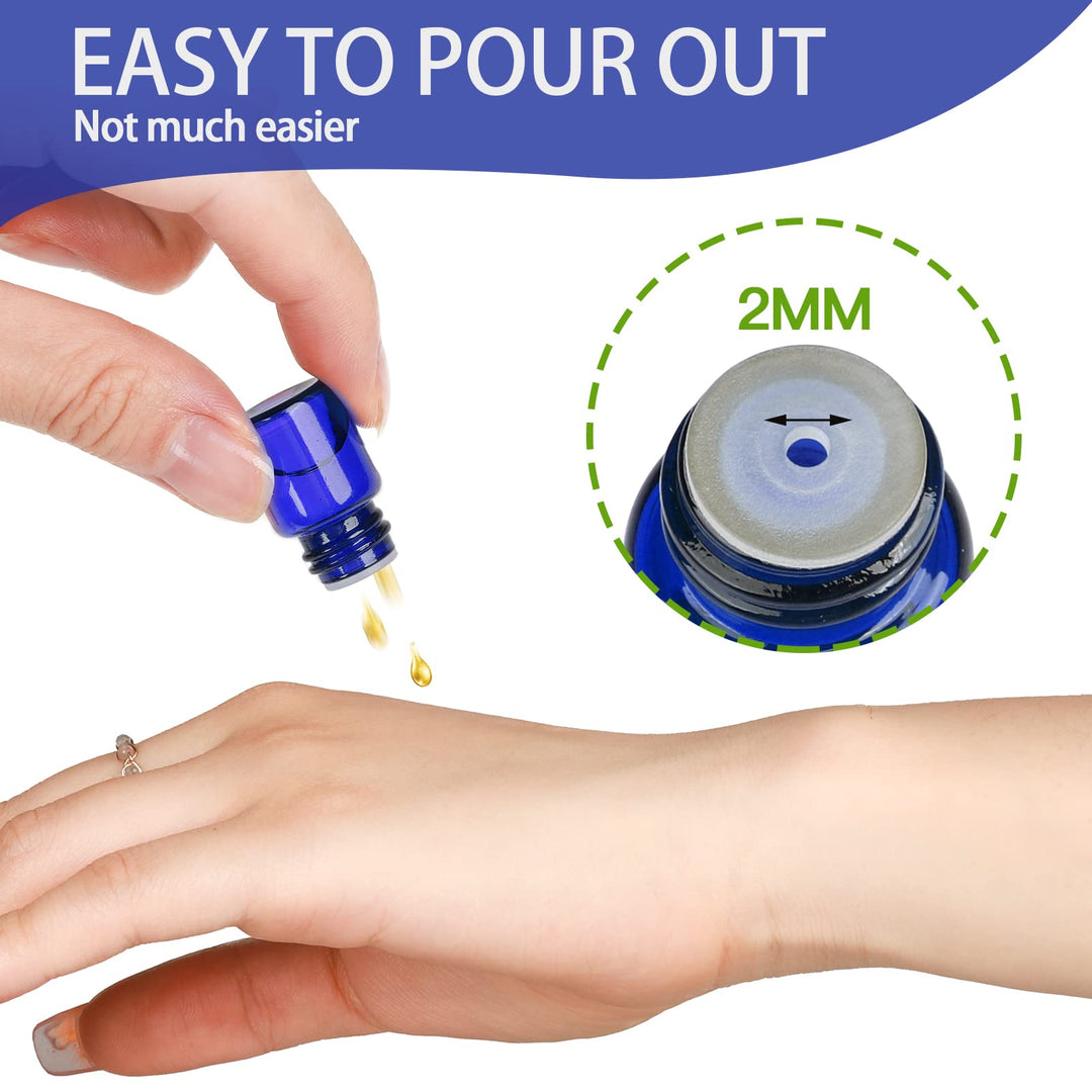 Essential Oils Sample Bottles, 36 Pcs 2 ml (5/8 Dram) Cobalt Blue Oil Bottles For Essential oils, Amber Glass Vials With 2 Free Glass Transfer Eye droppers