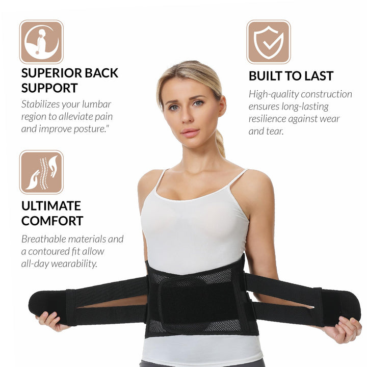 Adjustable Double Pull Lumbar Brace/Lower Back Belt (Black, Size XL)