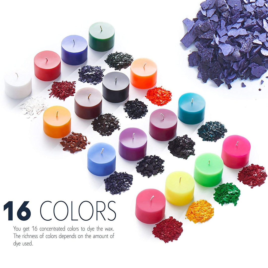 Candle Dyes for Soy Candle Making - Wax olor Dye Color Chips for Soy Wax - 16 Popular Colors Wax Dye Flakes