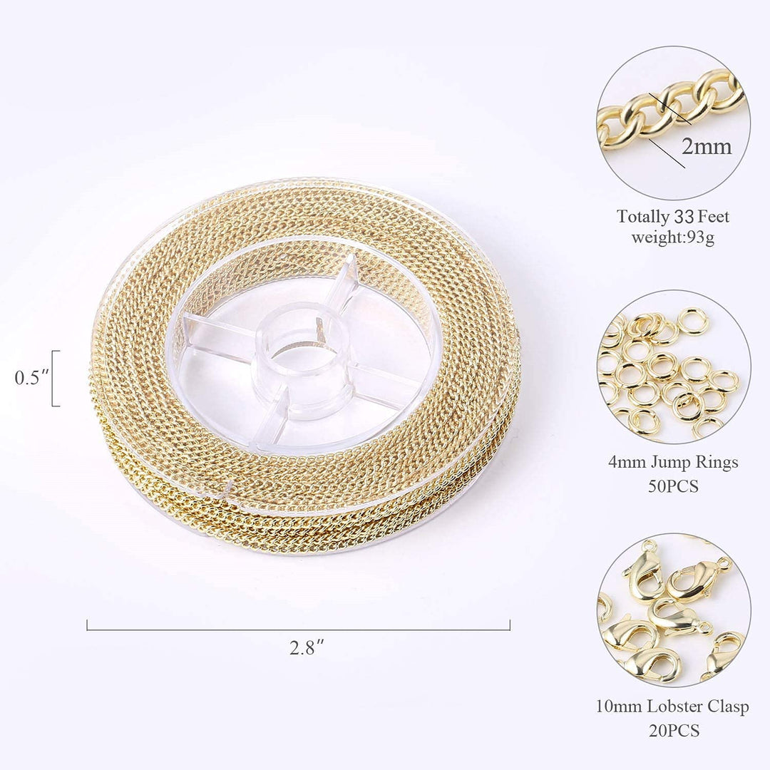 33 Feet 3MM Stainless Steel Cable Link Chain Spool for Jewelry Making Bulk Chains for DIY Jewelry and Craft