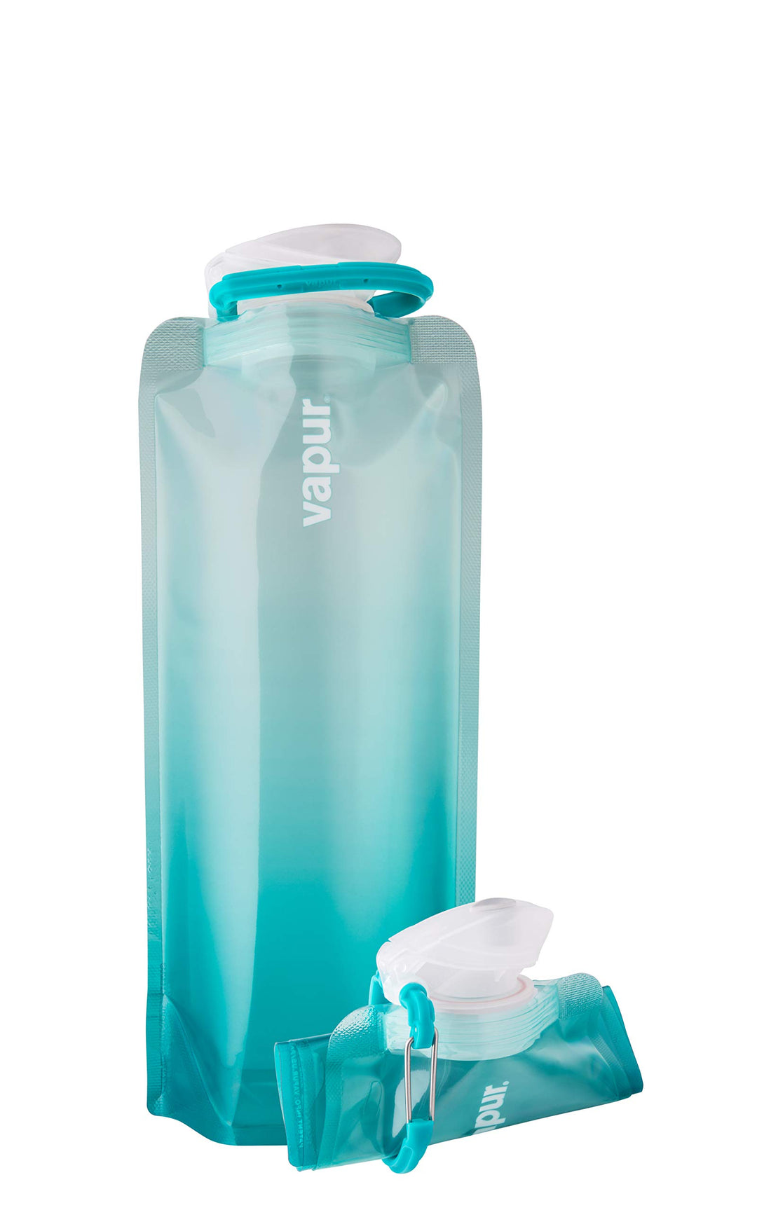 , Collapsible Water Bottle- 1 Liter, 33 Ounces- Reusable Leak Proof Water Bottles with Carabiner for Working Out, Camping, Backpacking, Hiking & Travel, Malibu Teal, Gradient Anti-Bottle