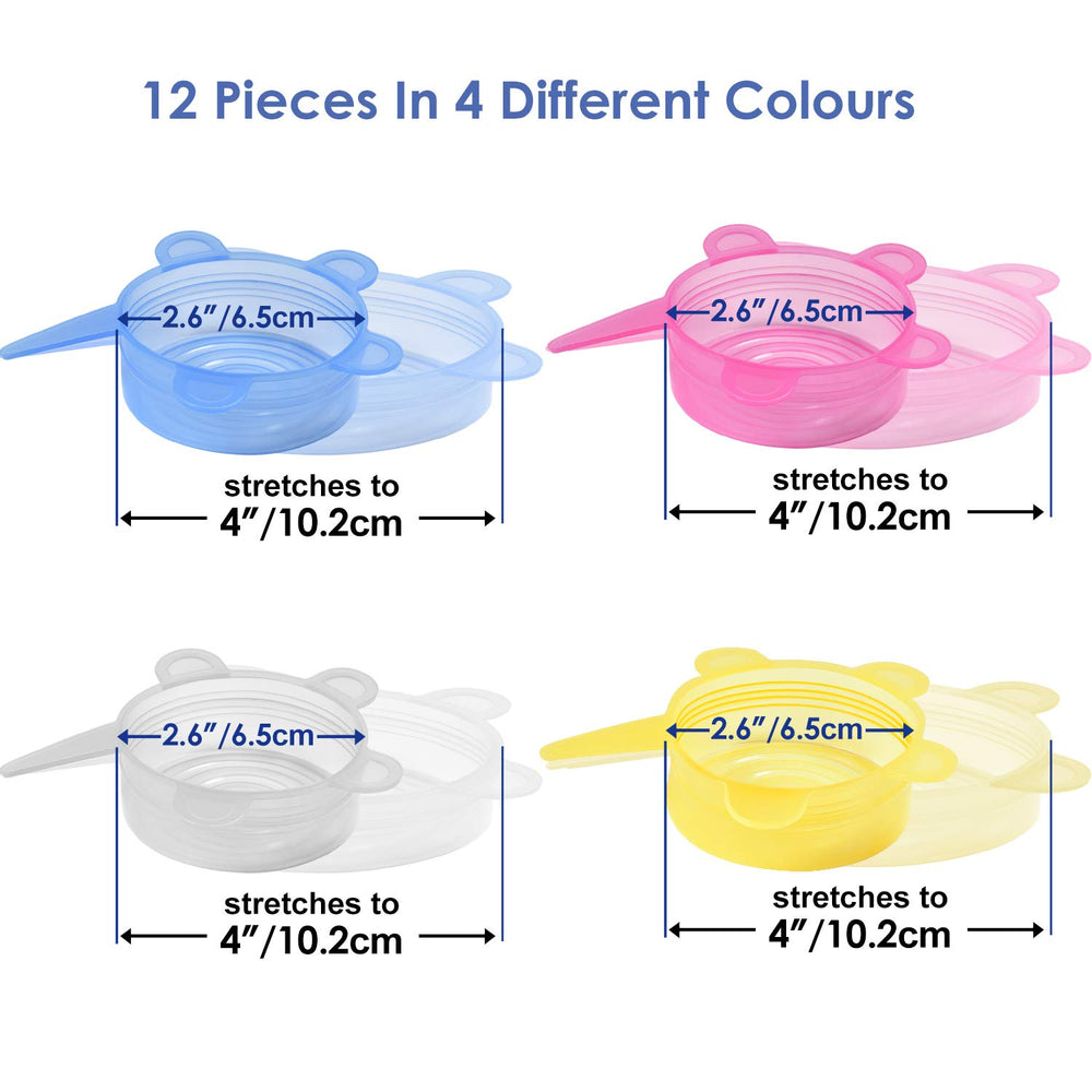 Silicone Stretch Lids/Pet Food Can Covers/12 Pack, Reusable Durable Storage Covers for Dog Cat Food, Cups Small Bowls Cans Jars Fruits, The Same Sizes of 2.6 Inch (Can Stretches to 3.5 Inches)