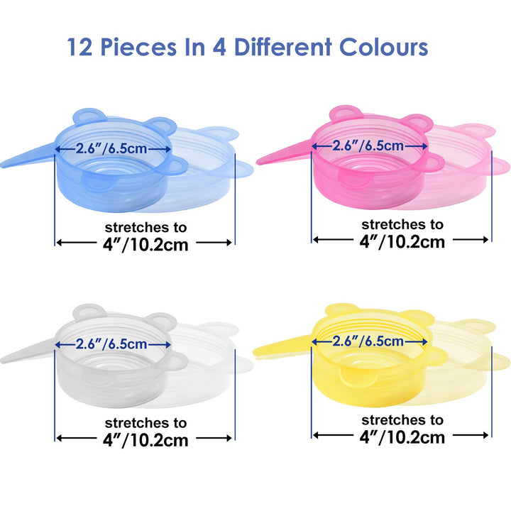 Silicone Stretch Lids/Pet Food Can Covers/12 Pack, Reusable Durable Storage Covers for Dog Cat Food, Cups Small Bowls Cans Jars Fruits, The Same Sizes of 2.6 Inch (Can Stretches to 3.5 Inches)