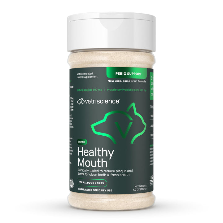 VetriScience Healthy Mouth Dog Dental Powder, Perio Support Clinically Tested Dental Powder for Dogs and Cats, Freshen Breath, Control Plaque & Tartar, Oral Health, 4.2 oz