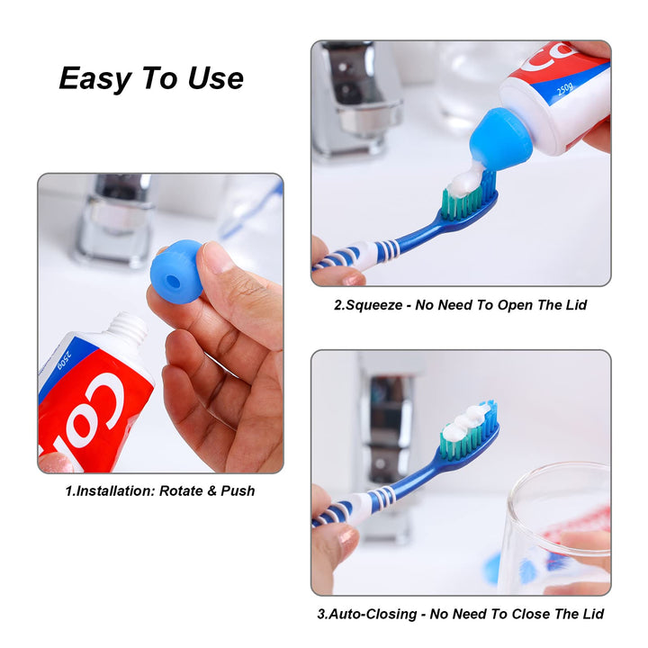 6 Pack Silcone Toothpaste Cap, Reusable Self Closing Toothpaste Squeezer Dispenser with Organizer Box for Kids and Adults in Bathroom, Hygiene No Mess No Waste