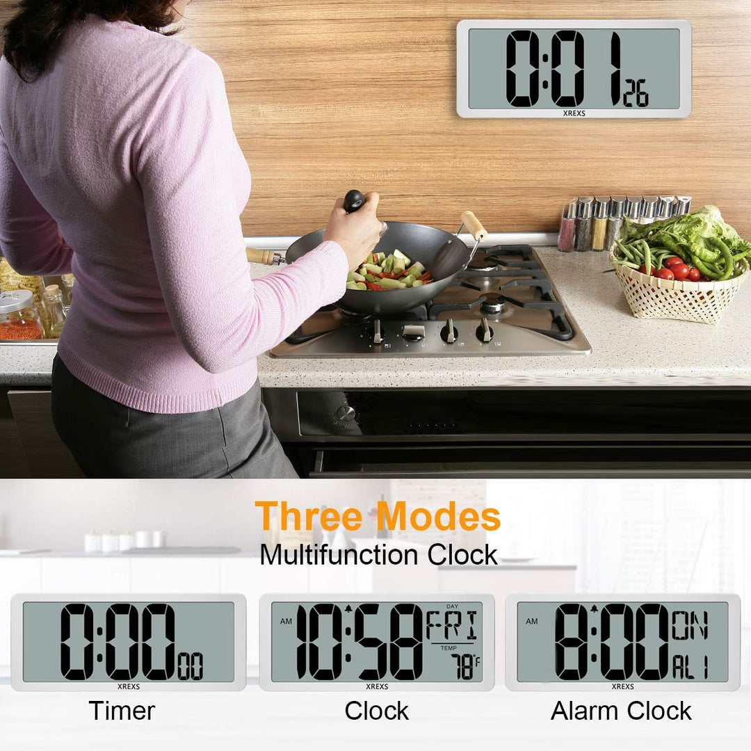 Large Digital Wall Clock, Electronic Alarm Clocks for Bedroom, Count Up & Down Timer, Battery Operated 14.17 Inch Large LCD Screen with Time/Date/Temperature Display