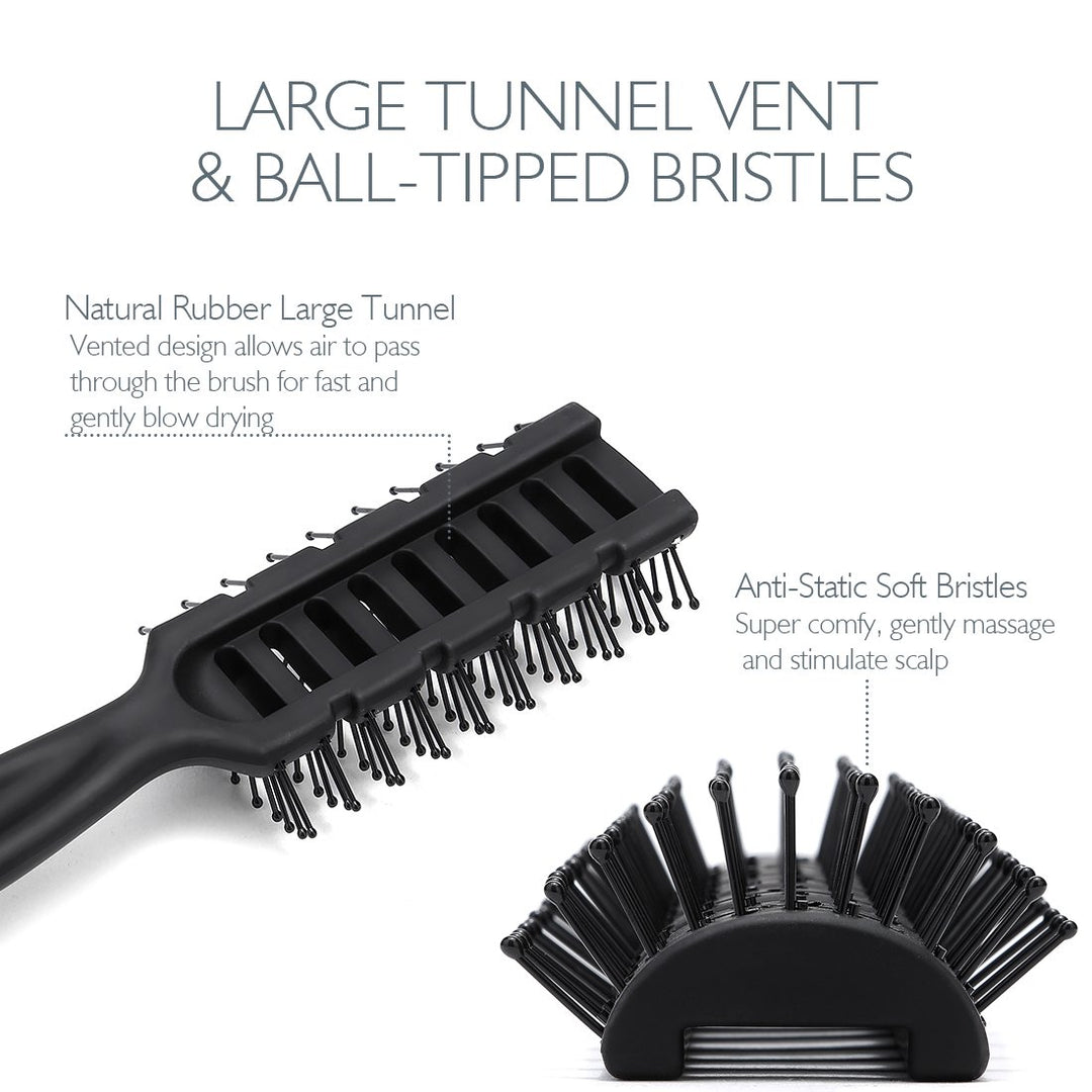Hair Brush, Vented Brush for Blow Drying, Mens Short Hair Brush with Ball Tipped Bristles, Best for Wet or Dry Hair - Black