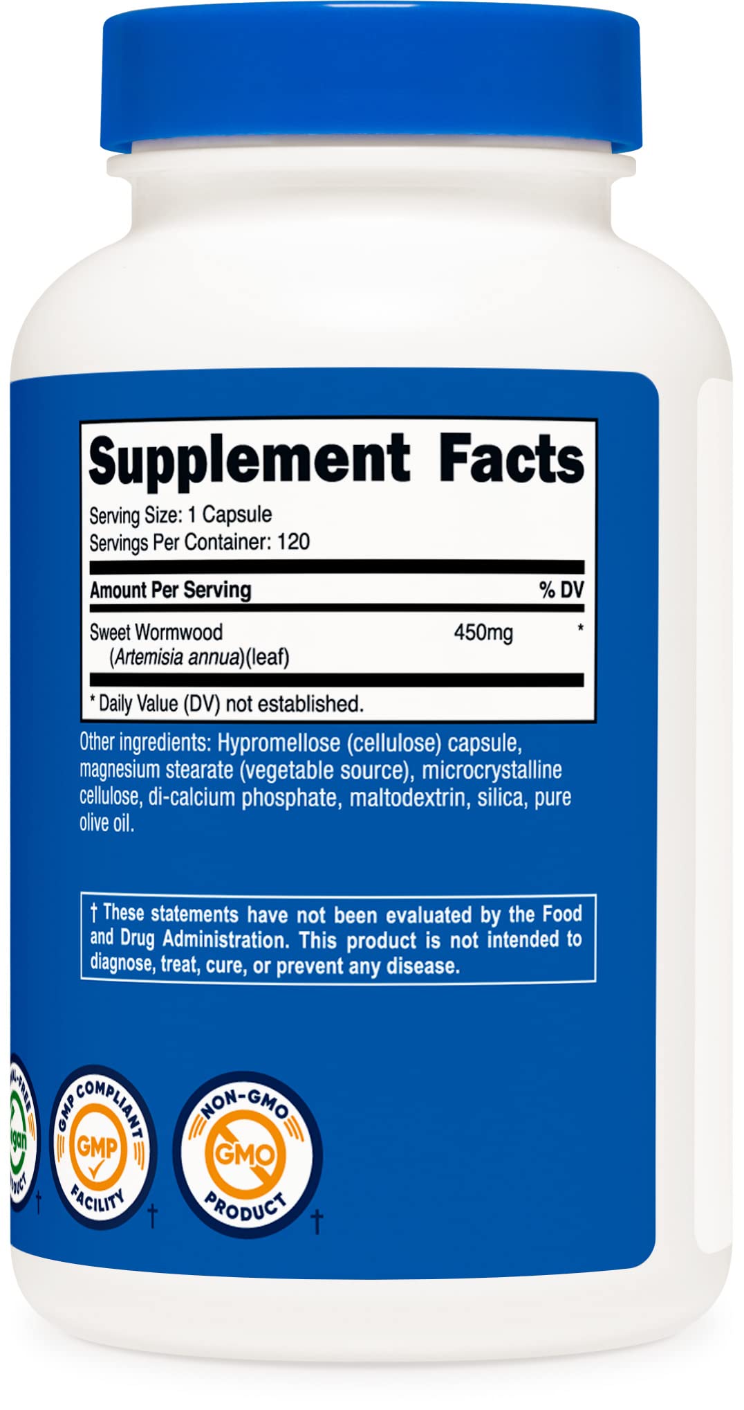 Wormwood Capsules 450mg 120 Capsules - Vegetarian Caps, Gluten Free and Non-GMO