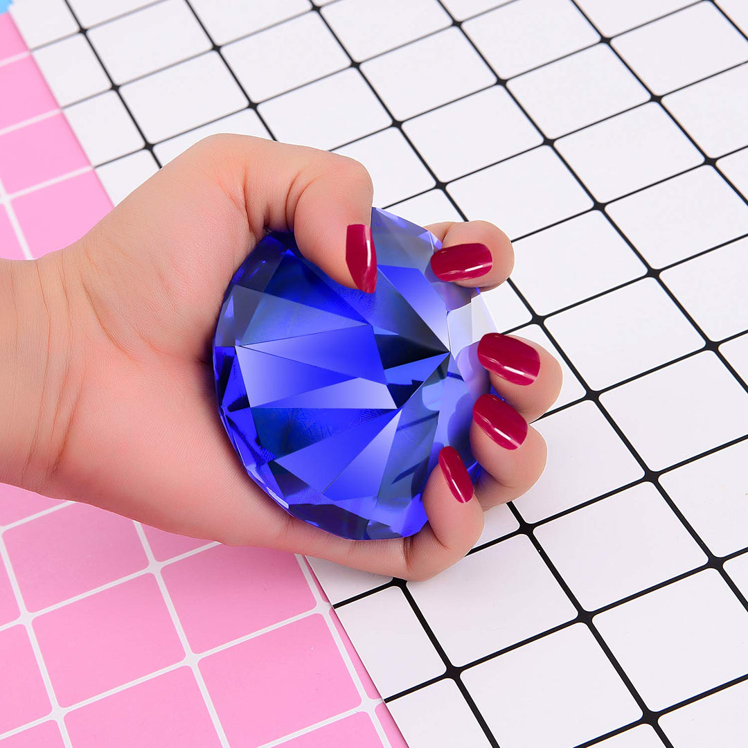 Large Crystal Diamond Paperweight with Stand Jewels Wedding Decorations Centerpieces Home Decor 3.15 inch (Blue)