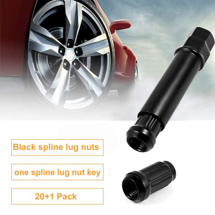 Black M12x1.25 Spline Lug Nuts, 20PK 12X1.25 Lug Nuts 1.38'' Tall Cone Seat One Socket for G35 G37 Su-baru Outback Forester Nissan Sentra 350Z Altima Rogue Maxima Juke Xterra Aftermarket Wheels