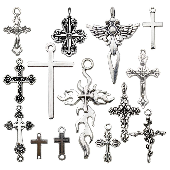 41pcs Silver Cross Charms Collection, Mix Jesus Christ Cross Charm Metal Pendant Craft Supplies Findings for Necklace and Bracelet Jewelry Making (HM266)
