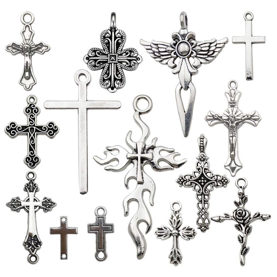 41pcs Silver Cross Charms Collection, Mix Jesus Christ Cross Charm Metal Pendant Craft Supplies Findings for Necklace and Bracelet Jewelry Making (HM266)