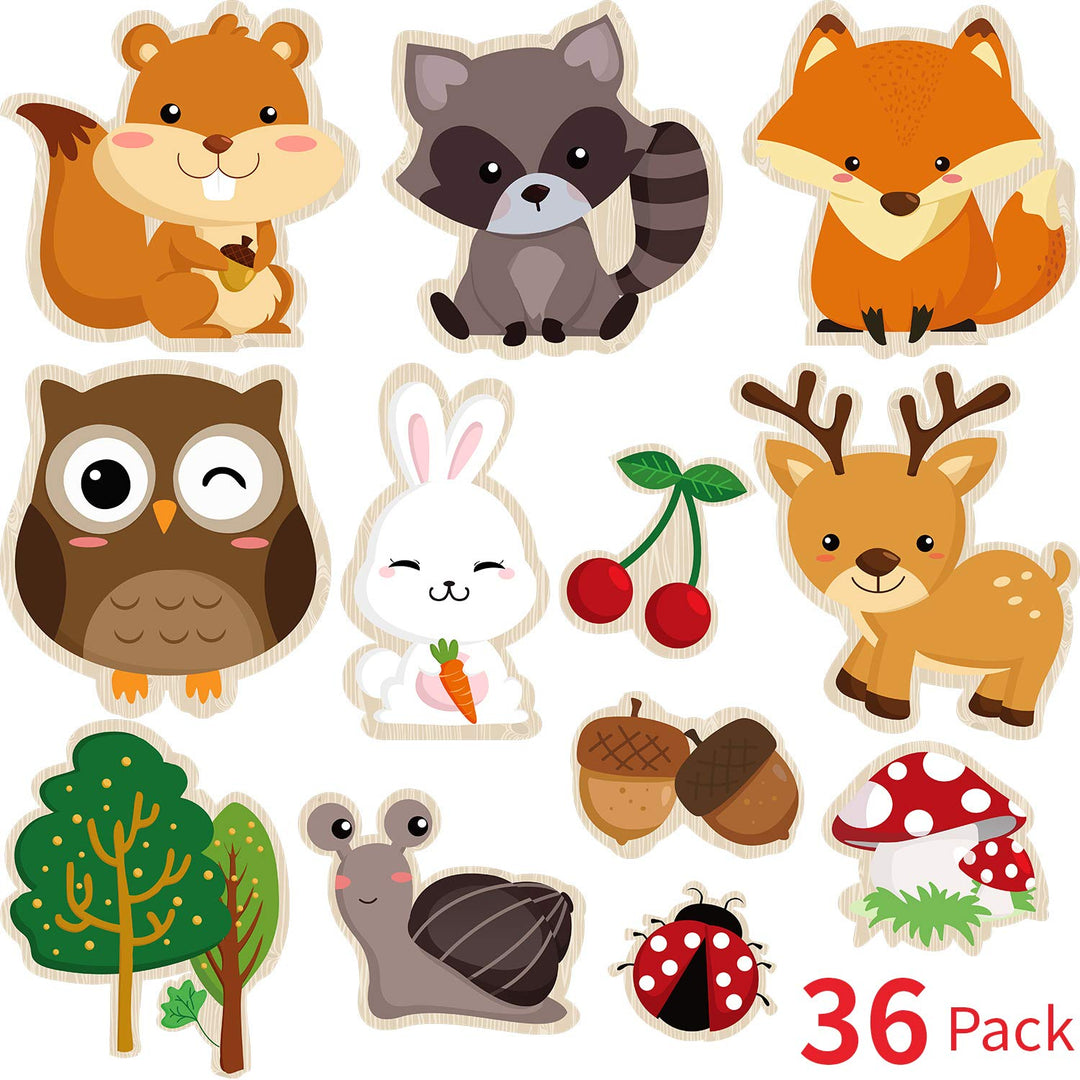 36 Pieces Woodland Creatures Party Supplies, 5.90 x 7.87 Inch Laminated Woodland Animal DIY Baby Shower, Woodland Animal Cutouts for Woodland Animal Theme Party