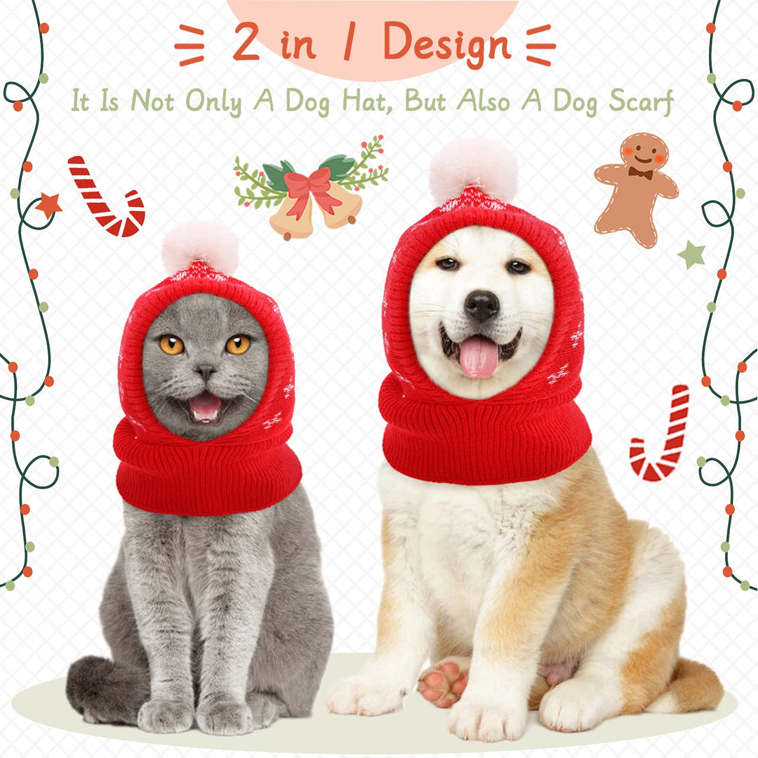 Dog Winter Hat, Dog Knitted Hat Pet Christmas Winter Warm Caps Cute Accessories Neck Ear Warmer Hood Warm Scarf Party Decoration for Pet Cat and Dog fit for Small Medium Large Dogs XL