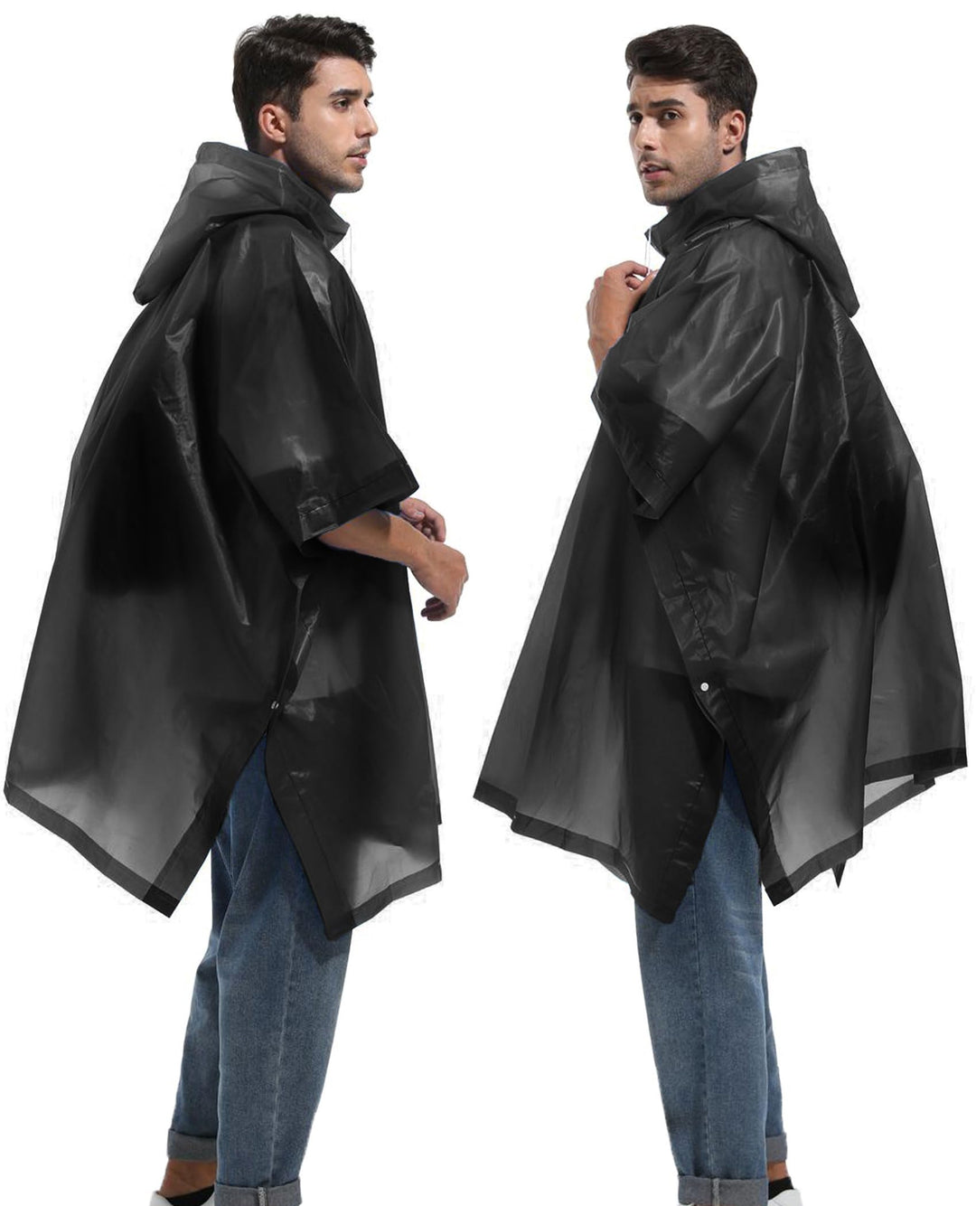 Unisex Reusable Rain Ponchos 2 Packs for Adults Waterproof - Emergency Rain Coat for Theme Park, Hiking, Camping or Traveling,Black