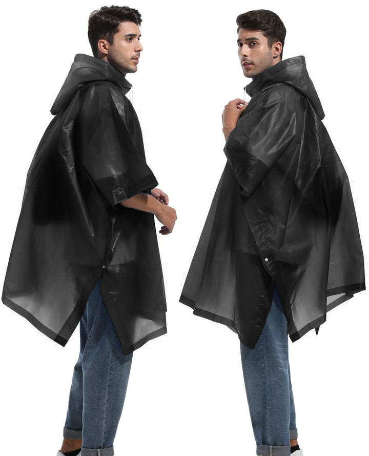 Unisex Reusable Rain Ponchos 2 Packs for Adults Waterproof - Emergency Rain Coat for Theme Park, Hiking, Camping or Traveling,Black