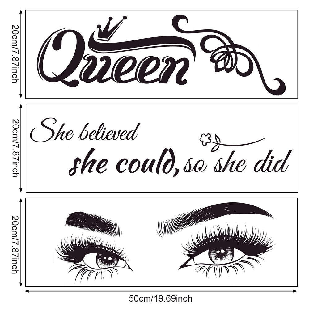 3 Sheets Eyes Wall Decals Inspirational Quote She Believed She Could So She Did Sticker, Removable Vinyl Sticker Beauty Eyelash Wall Sticker Motivational Art Queen Decal for Room (Classic Style)