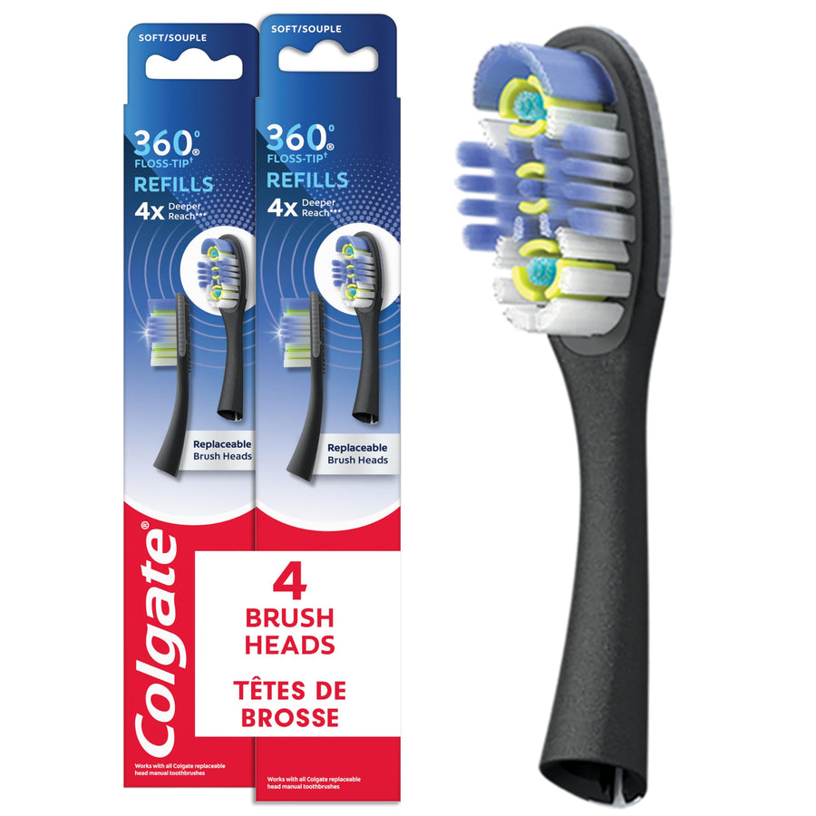 360 Floss-Tip Replaceable Toothbrush Head Refills, Deep Clean, 4 Pack
