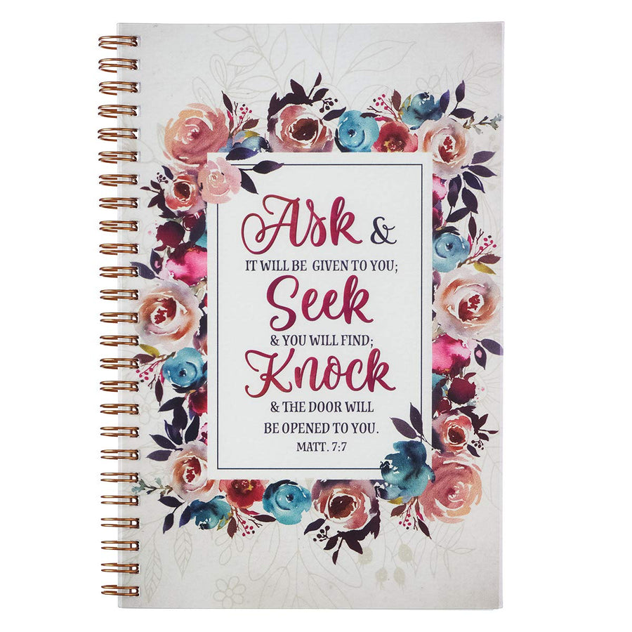Notebook Ask Seek Knock Matthew 7:7 Bible Verse Inspirational Writing Notebook Gratitude Prayer Journal Flexible Cover 128 Ruled Pages w/Scripture, 6 x 8.5 Inches