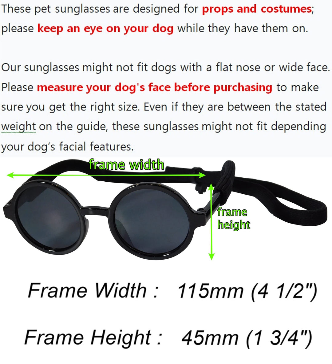 G001 Medium Breeds 20-40 lbs Dog Cat Pet Costume Prop Round Sunglasses (Black)