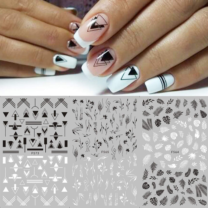 , 10 Sheets Black White Leaf Flower Line Nail Stickers Decals,3D Self-adhesive Retro Leaves Flowers Vine Geometry Line Nail Design For Acrylic Nails,DIY Nail Supplies Nail Decoration