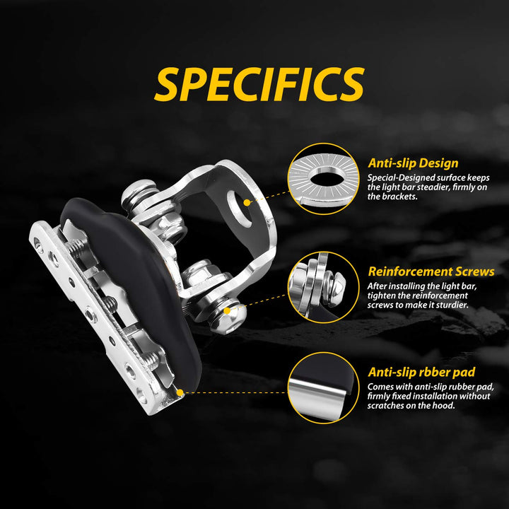 Universal LED Light Bar Mounting Brackets, Hood Mount Light Brackets A Pillar Hood Clamp Work Light Holder 304 Stainless Steel for Off Road Car Jeep Truck SUV 4x4 2PCS