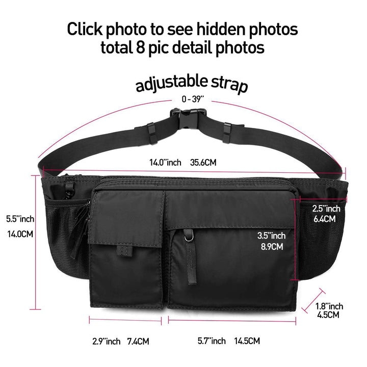 Large Waterproof Black Waist Bag Fanny Pack For Men Women Belt Bag Pouch Hip Bum Bag Chest Bag with Adjustable Strap, Premium Lightweight Fanny Pack For Gym Fitness Workout Travel Work Commuting
