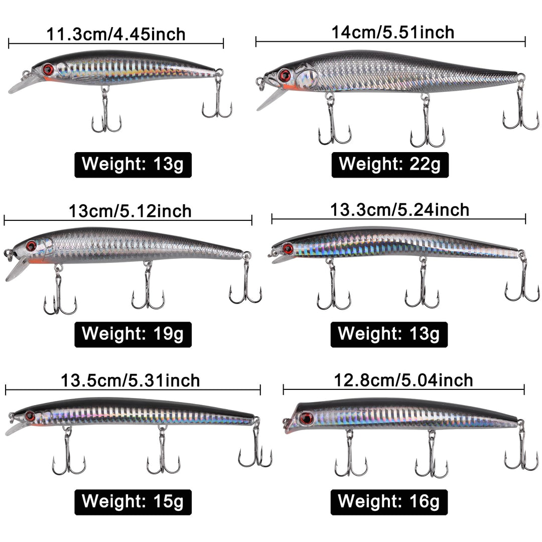 Saltwater Fishing Lures Kit Surf Fishing Striped Bass Lures Hard Bait Minnow Lures Jerkbait Topwater Crankbaits Popper Plugs Offshore Ocean Fishing Lures Tackle