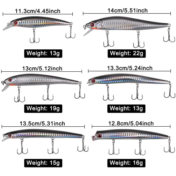 Saltwater Fishing Lures Kit Surf Fishing Striped Bass Lures Hard Bait Minnow Lures Jerkbait Topwater Crankbaits Popper Plugs Offshore Ocean Fishing Lures Tackle