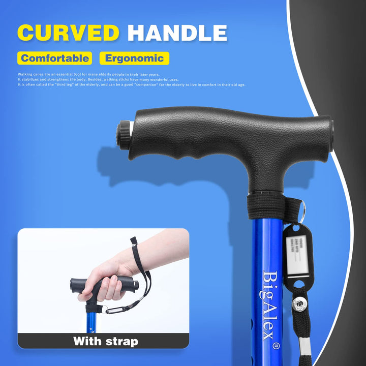 Folding Walking Cane with LED Light,Pivoting Quad Base,Adjustable Walking Stick with Carrying Bag for Men/Women