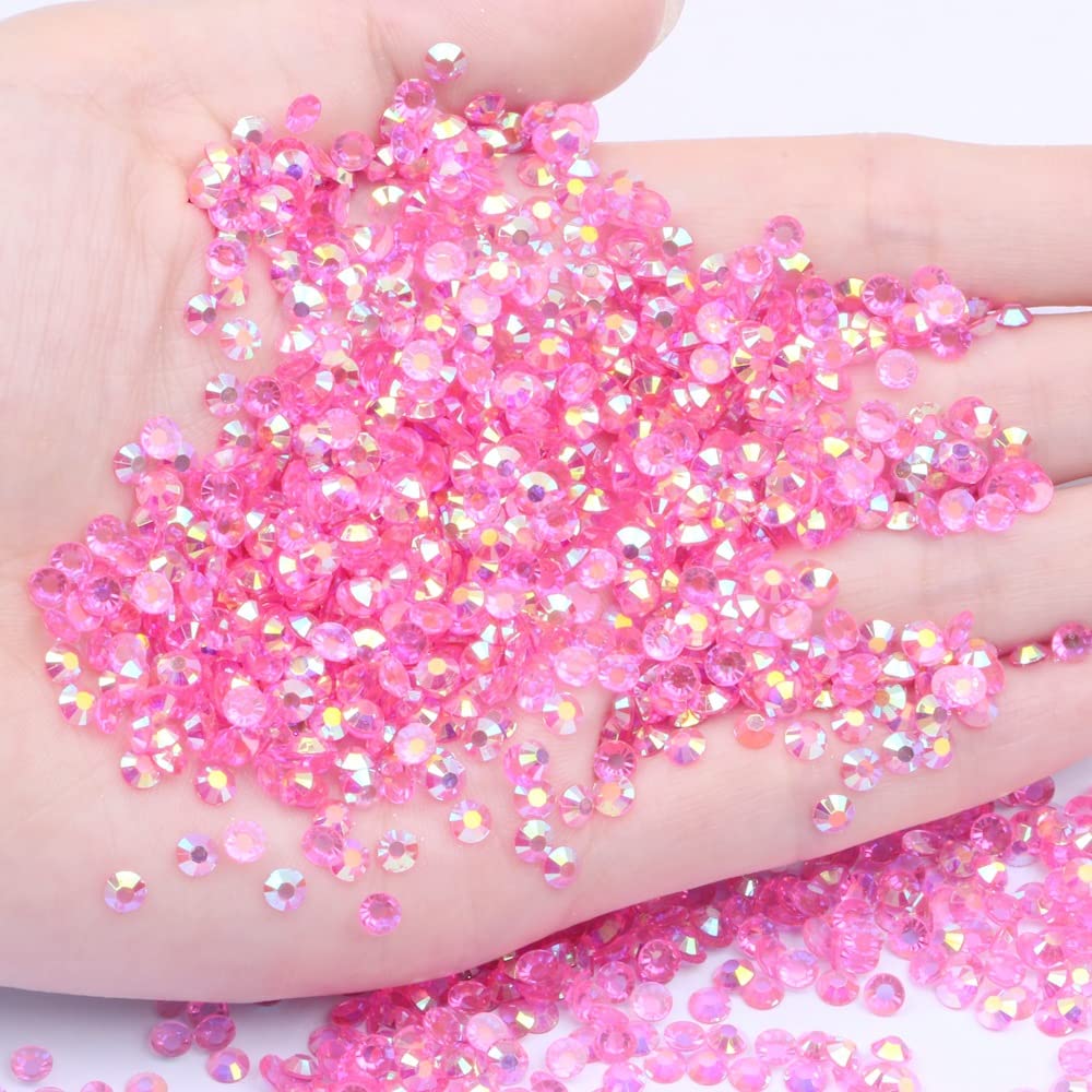 1000Pcs Transparent AB Flat Back Nail Art Rhinestones Mixed Sizes 2/3/4/5/6mm Crystals Gems For DIY Nail And Crafts Decorations (18T Light Rose Red)