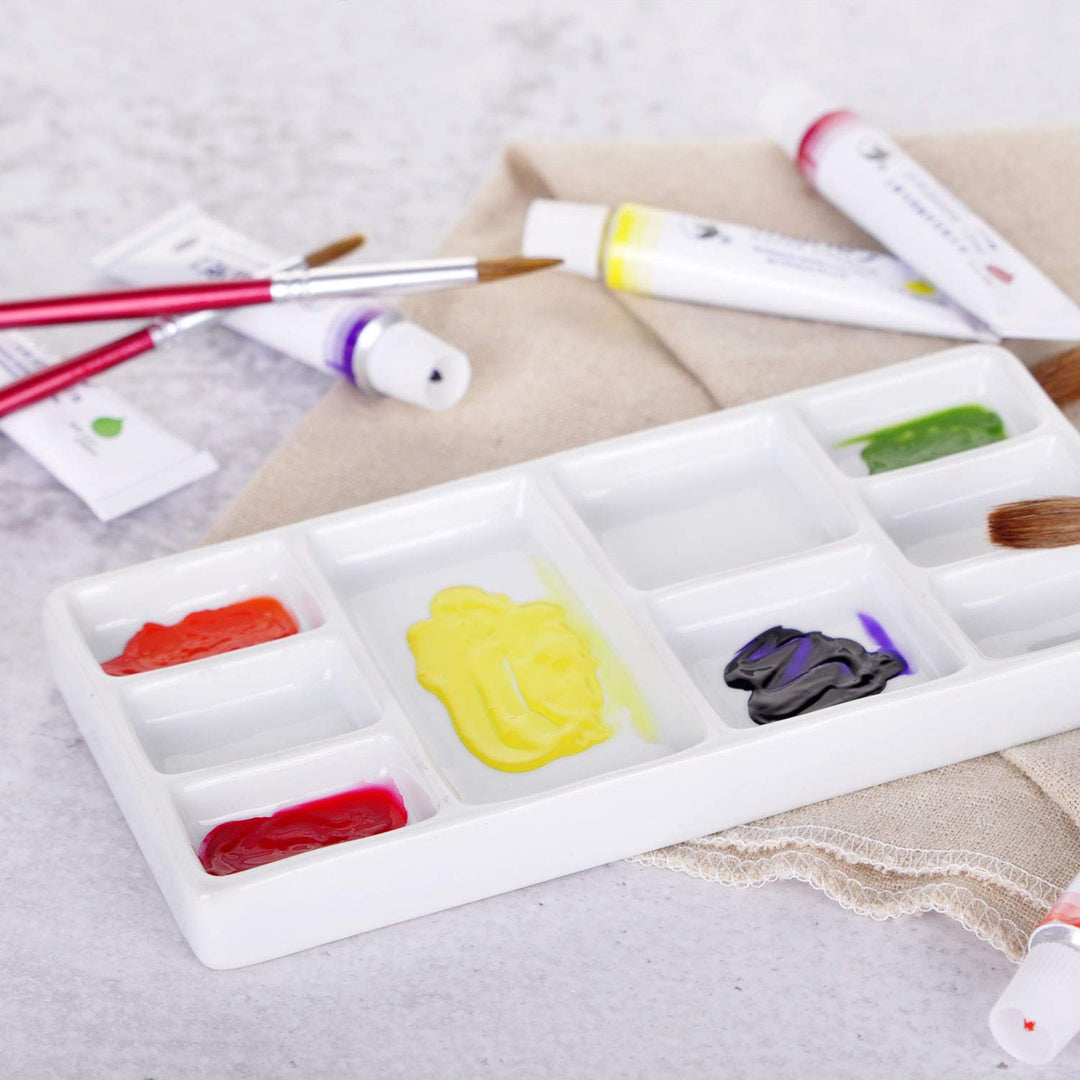 White Square Ceramic Artist Paint Palette,Porcelain Watercolor Palette,Ceramic Mixing Tray for Watercolor Gouache Painting