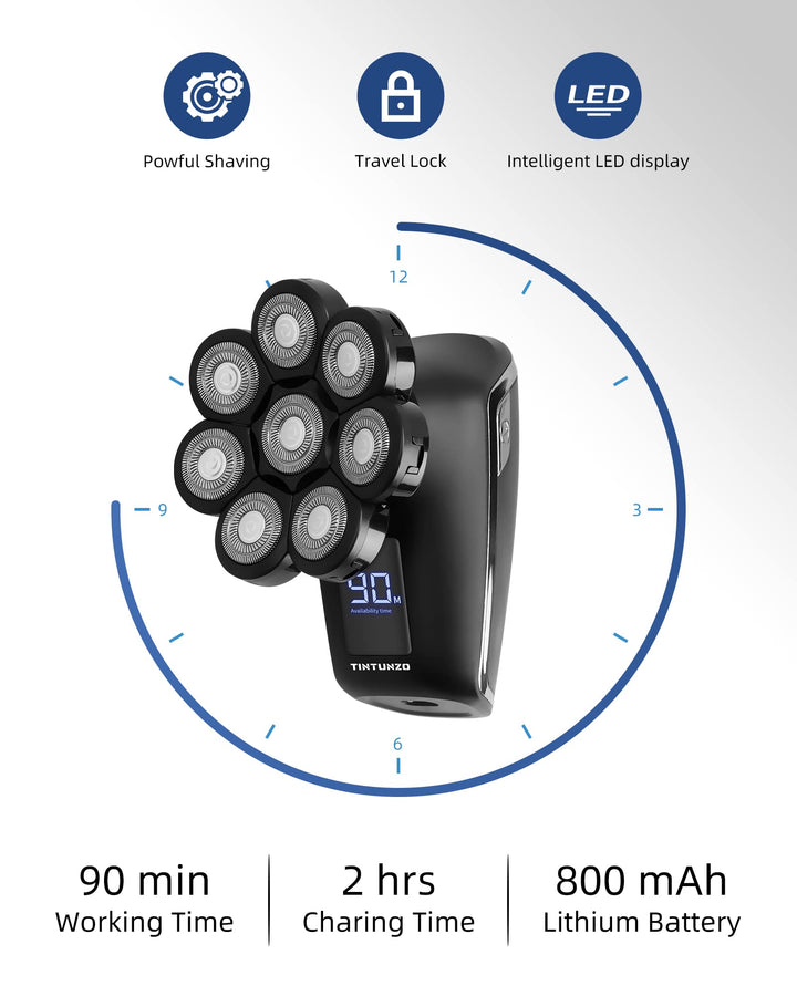 Head Shaver 8D - Electric Head Shavers for Bald Men with Wet and Dry Head - Cordless, Rechargeable, Ergonomic Design - Multifunctional Electric Razor