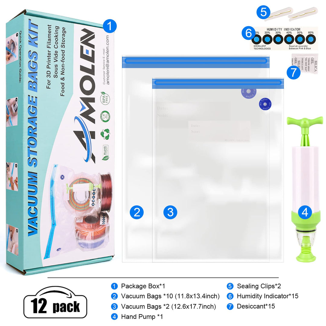 3D Printer Filament Storage Bag Vacuum with Two Sizes - 45 PCS Spool Storage Sealing 12 Bags Dust Proof Humidity Resistant for Keeping Filament Dry